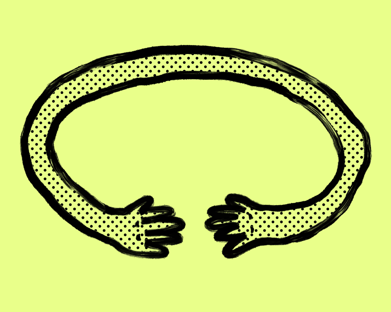 An illustration of two hands connected in a circle.